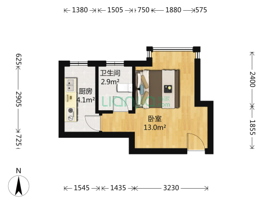 拿铁公寓 1室0厅1卫 28平方