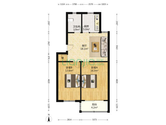 新华小区（龙吴路5599弄） 2室1厅1卫 80平方