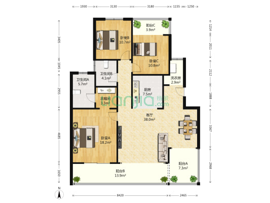 7栋洋房A1区 3室1厅2卫 129平方