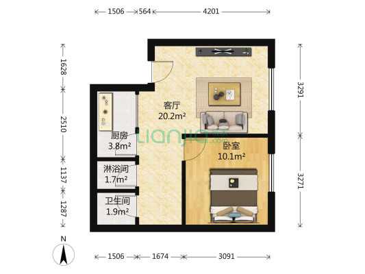 城市公元 1室1厅2卫 60平方