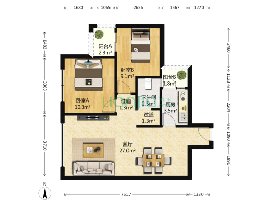 两江名苑伯克林 2室1厅1卫 79平方