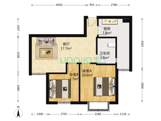 机车馨苑 2室1厅1卫 72平方