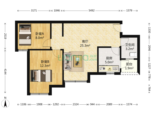 望江锦园 2室1厅1卫 69平方