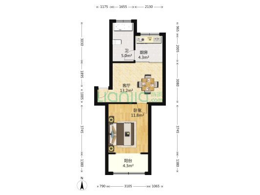 东沟一村 1室1厅1卫 51平方