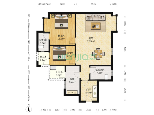 天合凯旋天际湾 2室1厅2卫 87平方