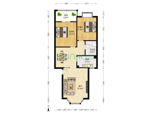 柳城华厦 2室1厅1卫 90平方