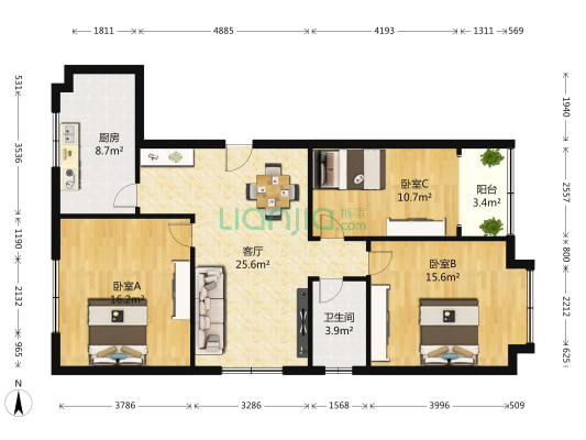 宏程华府 3室1厅1卫 102平方