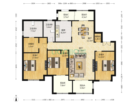 新城公馆(宝翔路225弄) 3室2厅2卫 182平方