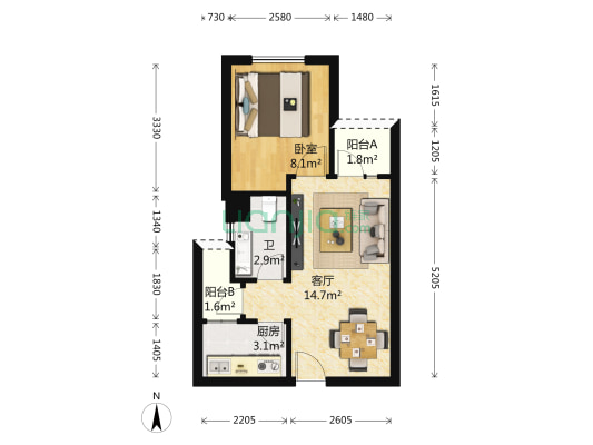 中海翠屏湾 1室1厅1卫 48平方