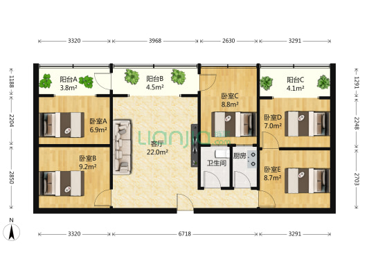 灵龙路295号 5室1厅1卫 106平方
