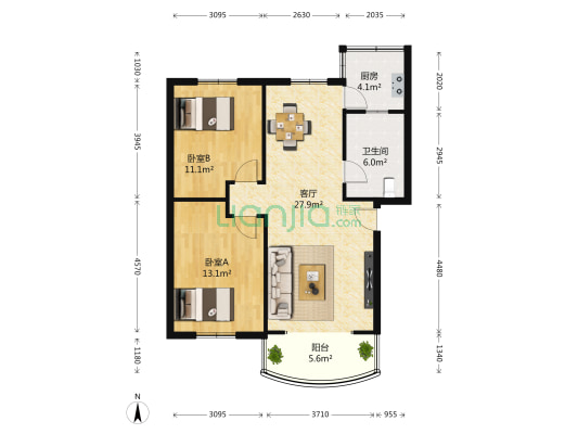 凯乐碧园 2室1厅1卫 88平方