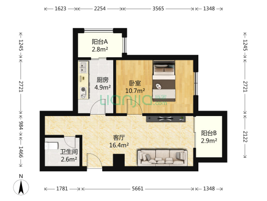 皓月园 1室1厅1卫 58平方