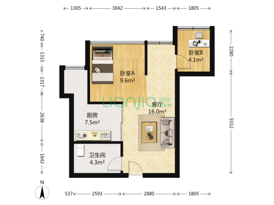 上海东韵 2室1厅1卫 54平方