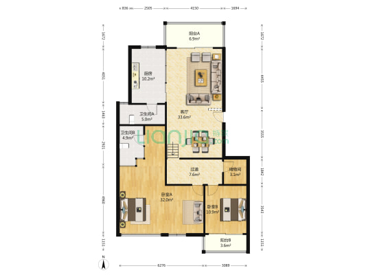 健康公寓 2室1厅2卫 151平方