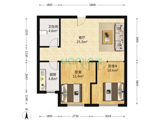 远洋荣域A2区 2室1厅1卫 88平方