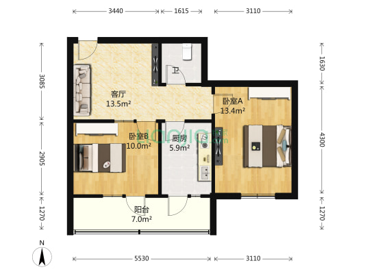 营康西路222号 2室1厅1卫 55平方