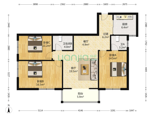 天一大厦 3室2厅2卫 132平方