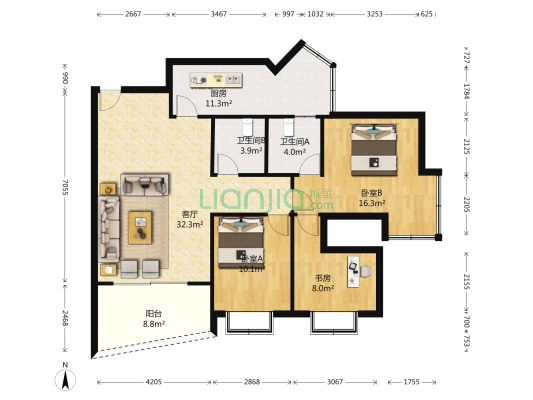 市政集资楼 3室1厅2卫 130平方