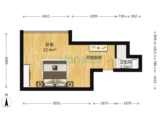 金冠华庭 1室0厅1卫 35平方