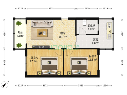 肖家河西二巷2号 2室1厅1卫 73平方