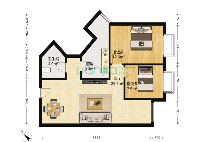 2室1厅1卫94.81-北京藤花紫院户型图