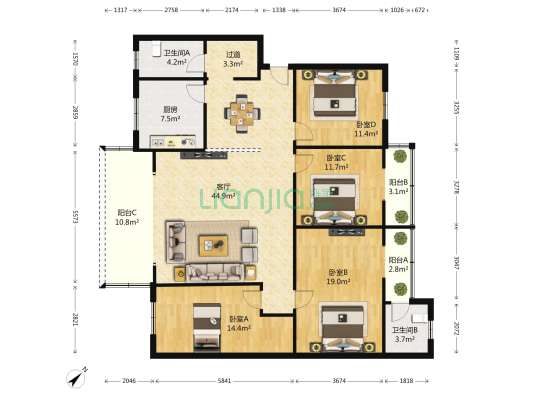 双流区财政局宿舍 4室1厅2卫 161平方