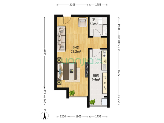 罗曼春天 1室0厅1卫 49平方