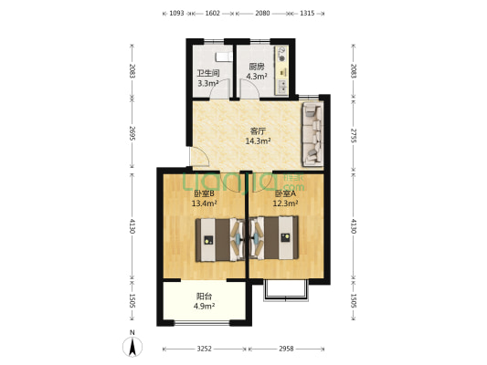青剑湖花园四区 2室1厅1卫 69平方