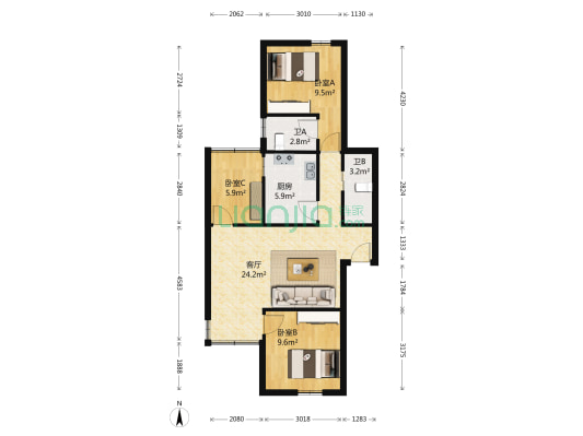 深盐商住楼 3室1厅2卫 80平方