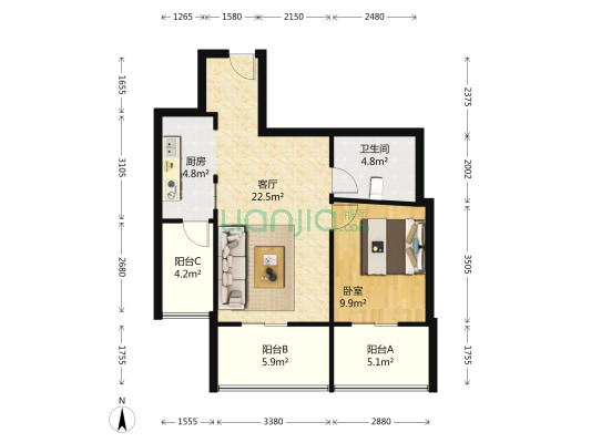 紫东梵谷 1室1厅1卫 62平方