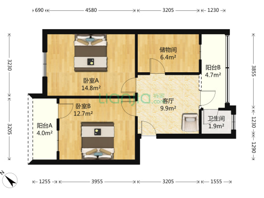 文正街32号 2室1厅1卫 63平方