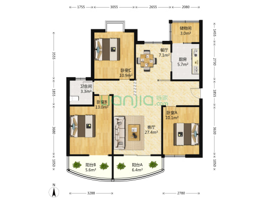 花都莲郡 3室2厅1卫 124平方