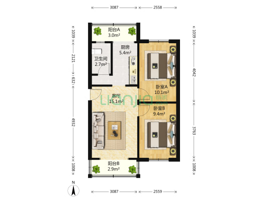 玉芳苑和谐园 2室1厅1卫 67平方