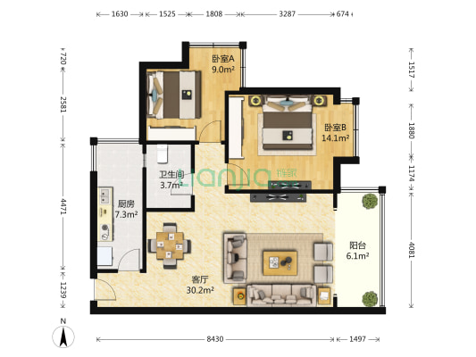 鹏城金龙美景 2室1厅1卫 82平方
