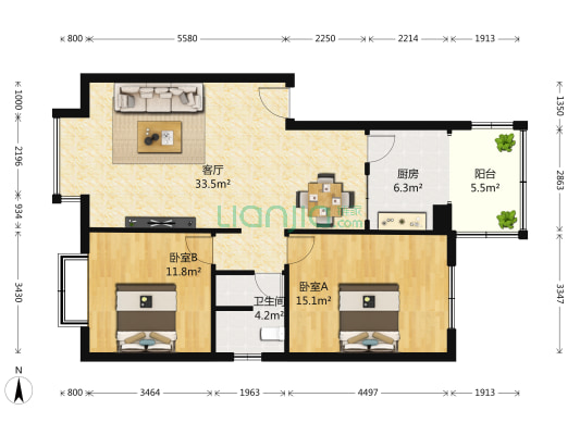 柳河苑 2室1厅1卫 85平方