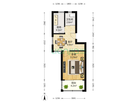 百水芊城怡水坊 1室1厅1卫 42平方