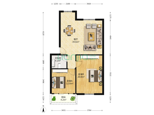坤润阳光佳苑 2室1厅1卫 91平方