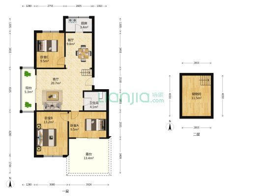 府佳家园 3室2厅1卫 75平方