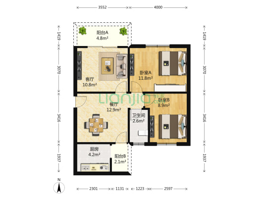 龙华北路9号 2室2厅1卫 73平方
