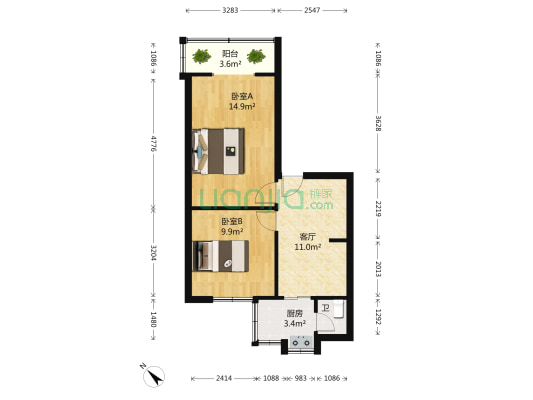 茶店子南街3号 2室1厅1卫 49平方