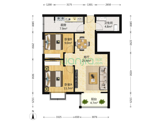 学府芳邻社区 2室1厅1卫 72平方