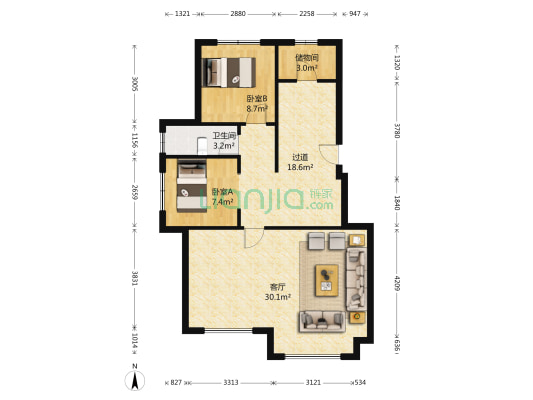 益丰乾城 2室1厅1卫 93平方