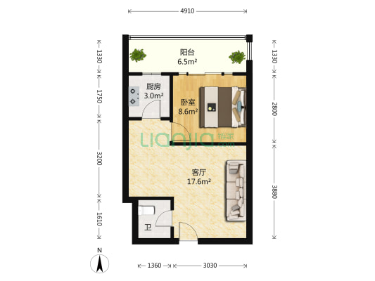金领寓公寓 1室1厅1卫 55平方