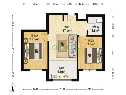 衡逸园一期 2室1厅1卫 65平方
