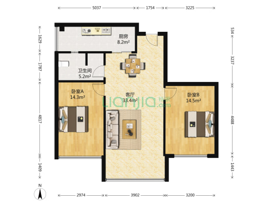 双都会 2室1厅1卫 84平方
