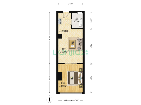天瑞国际酒店公寓 1室1厅1卫 61平方