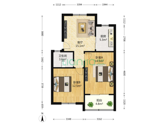 金华新村 2室1厅1卫 71平方