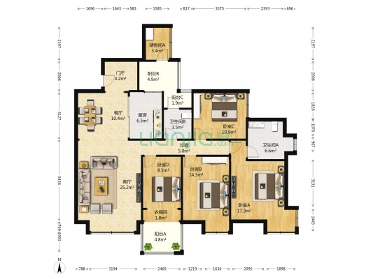 华府西苑 4室2厅2卫 157平方