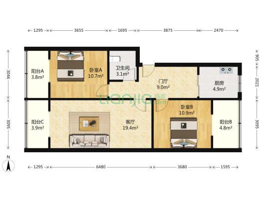 长顺上街98号 2室1厅1卫 92平方