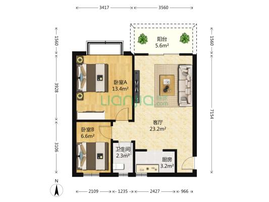 晋阳银座 2室1厅1卫 65平方